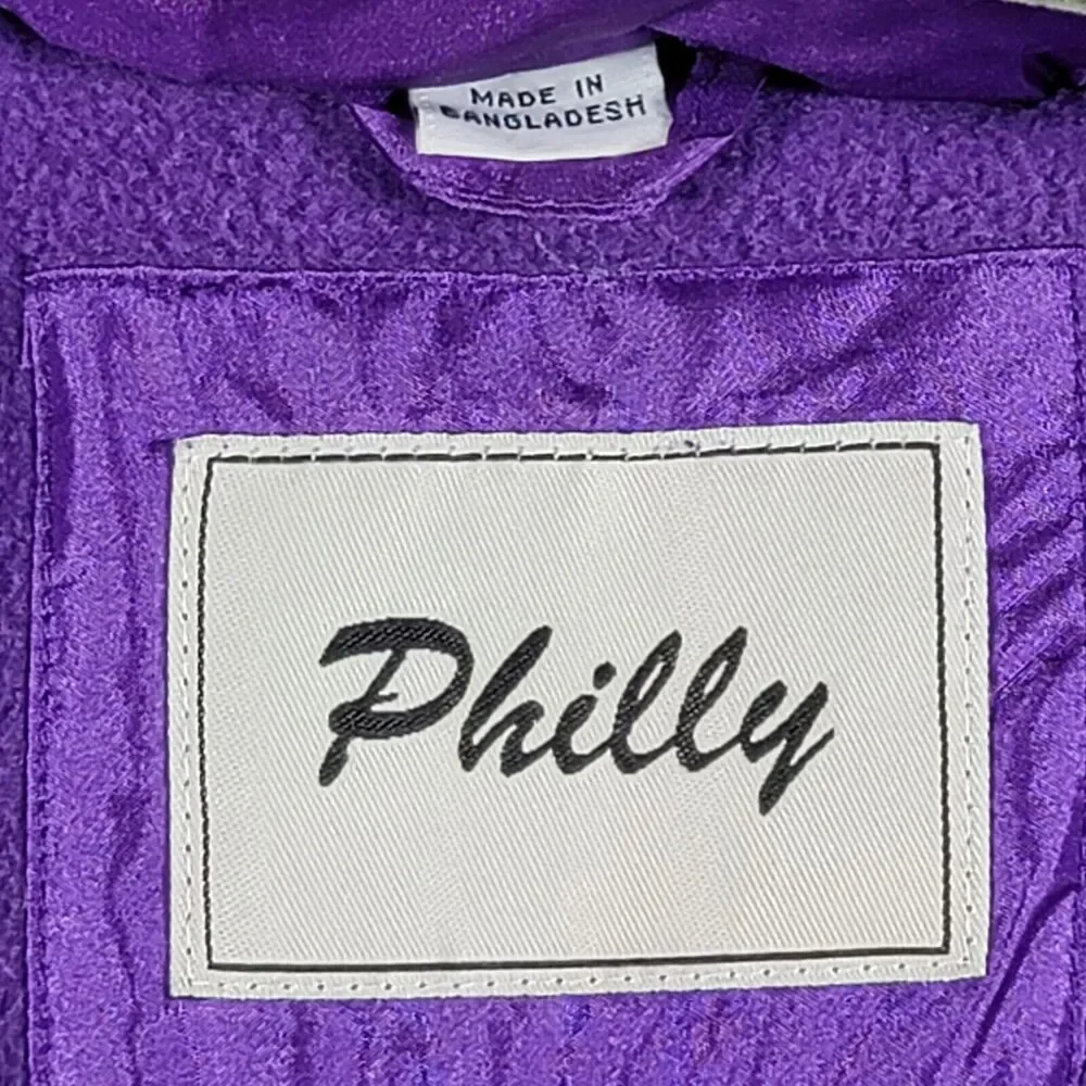 Girls Fleece Lined Jacket Sz 14 Removable Hood Purple Embroidered Coat CUFF FLAW